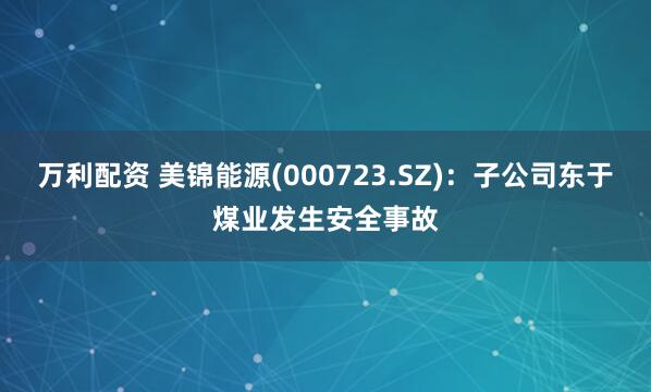万利配资 美锦能源(000723.SZ)：子公司东于煤业发生安全事故