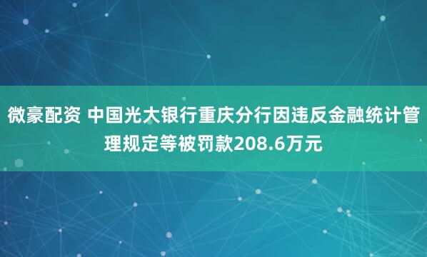 微豪配资 中国光大银行重庆分行因违反金融统计管理规定等被罚款208.6万元