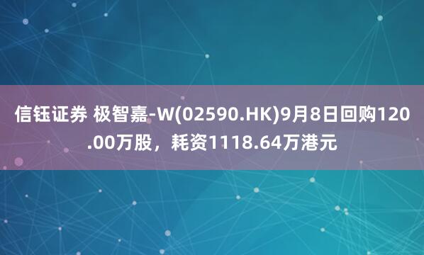 信钰证券 极智嘉-W(02590.HK)9月8日回购120.00万股,耗资1118.64万港元